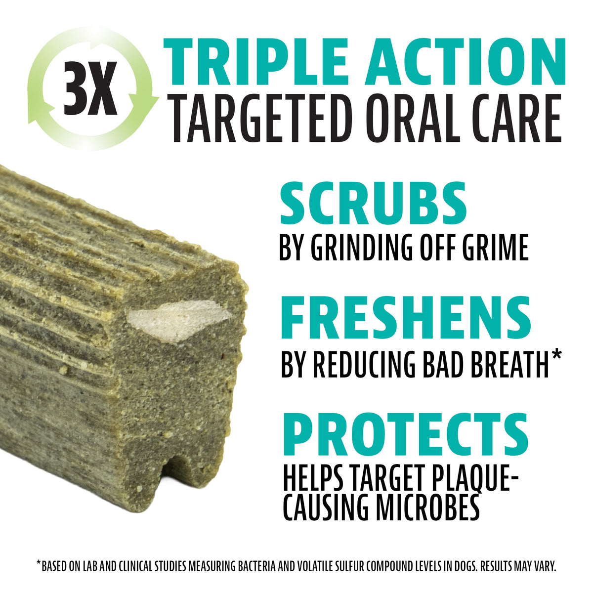 Triple Action targeted oral care product with text on a white background