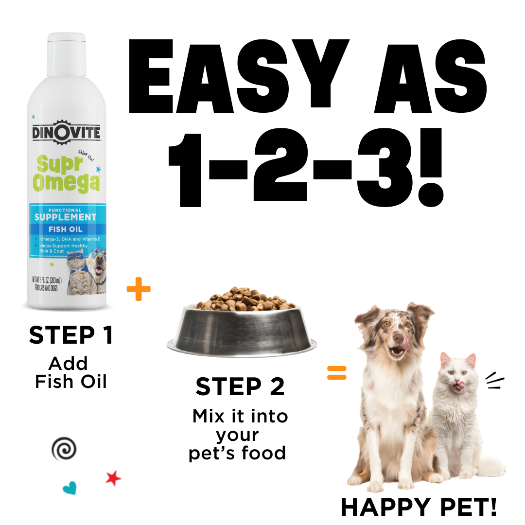 Dinovite SuprOmega Fish Oil for Dogs & Cats - Vitamin E & Omega 3 Meal Topper - Skin & Coat Health for Dogs & Cats